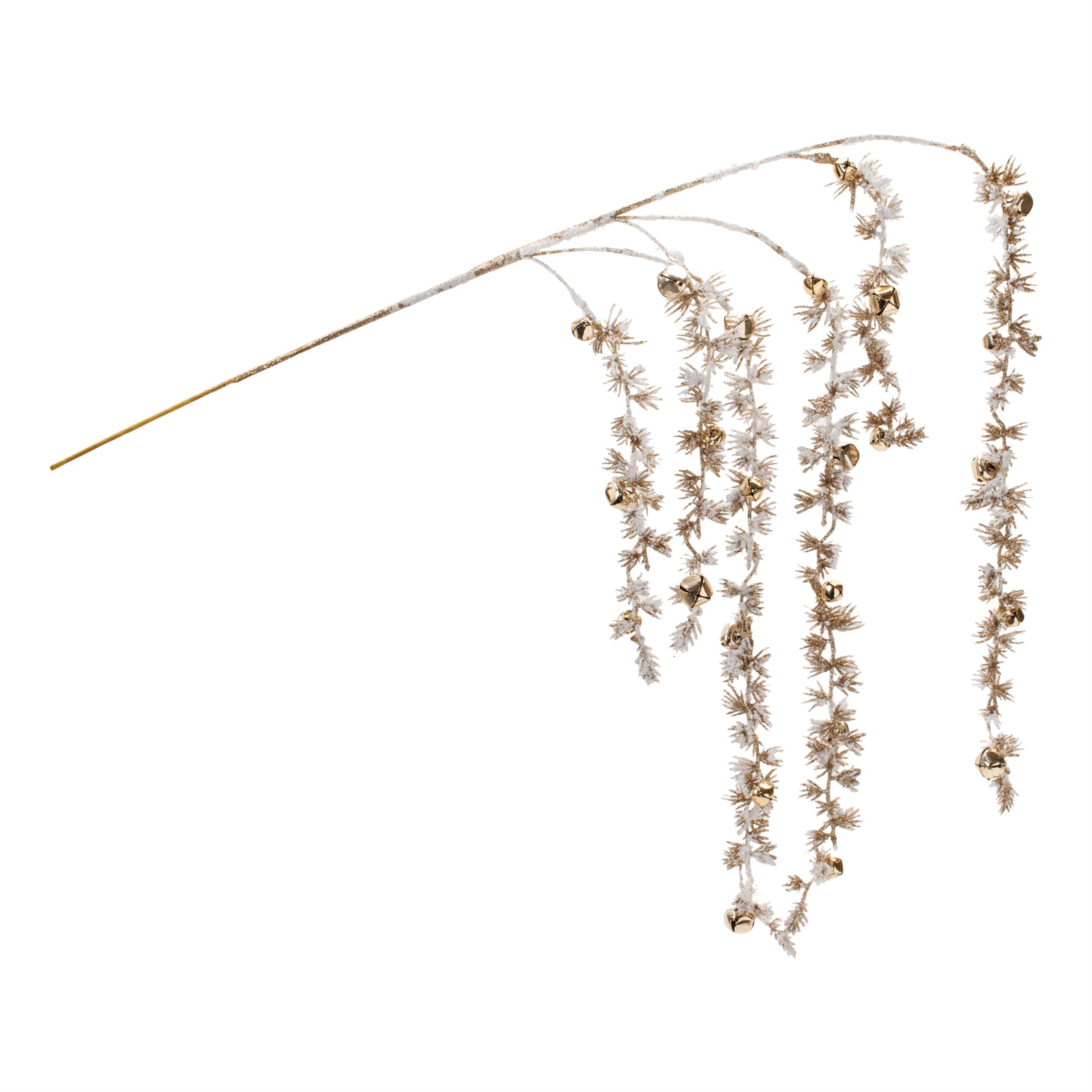 Angle. BreeBe - Snowy Hanging Pine Bell Branch (Set of 2) - Golde, White.