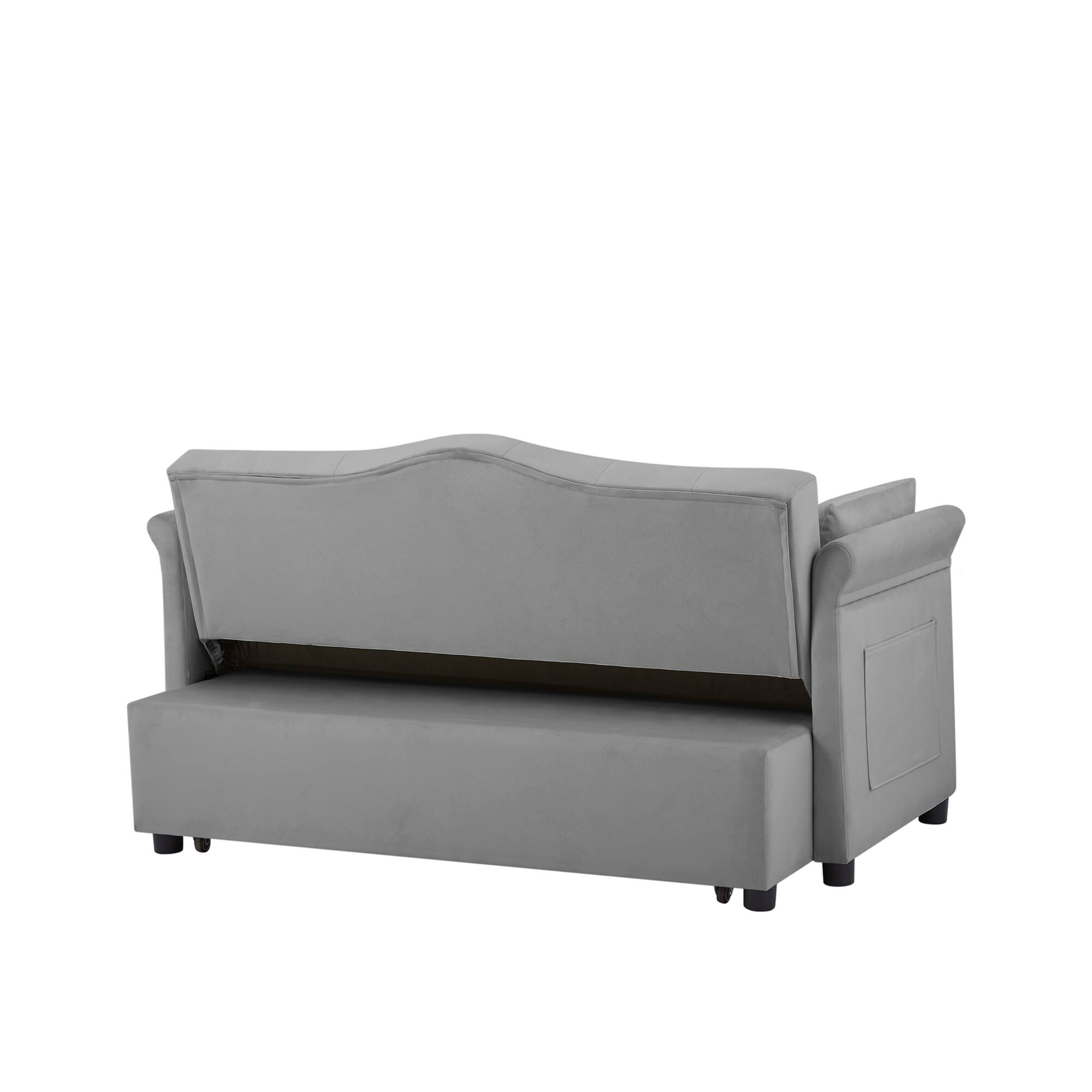 Alt View 2. GOODSILO - Velvet Convertible Sleeper Sofa Bed with Adjustable Positions and Tufted Backrest - Gray.