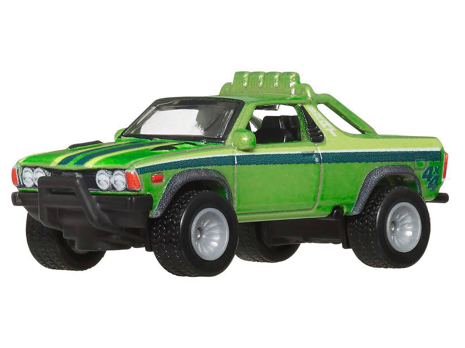 Angle. Hot Wheels - Subaru BRAT Utility Truck Green Metallic with Stripes "HW Off Road" Series Diecast Model Car by Hot Wheels - Green Metallic.