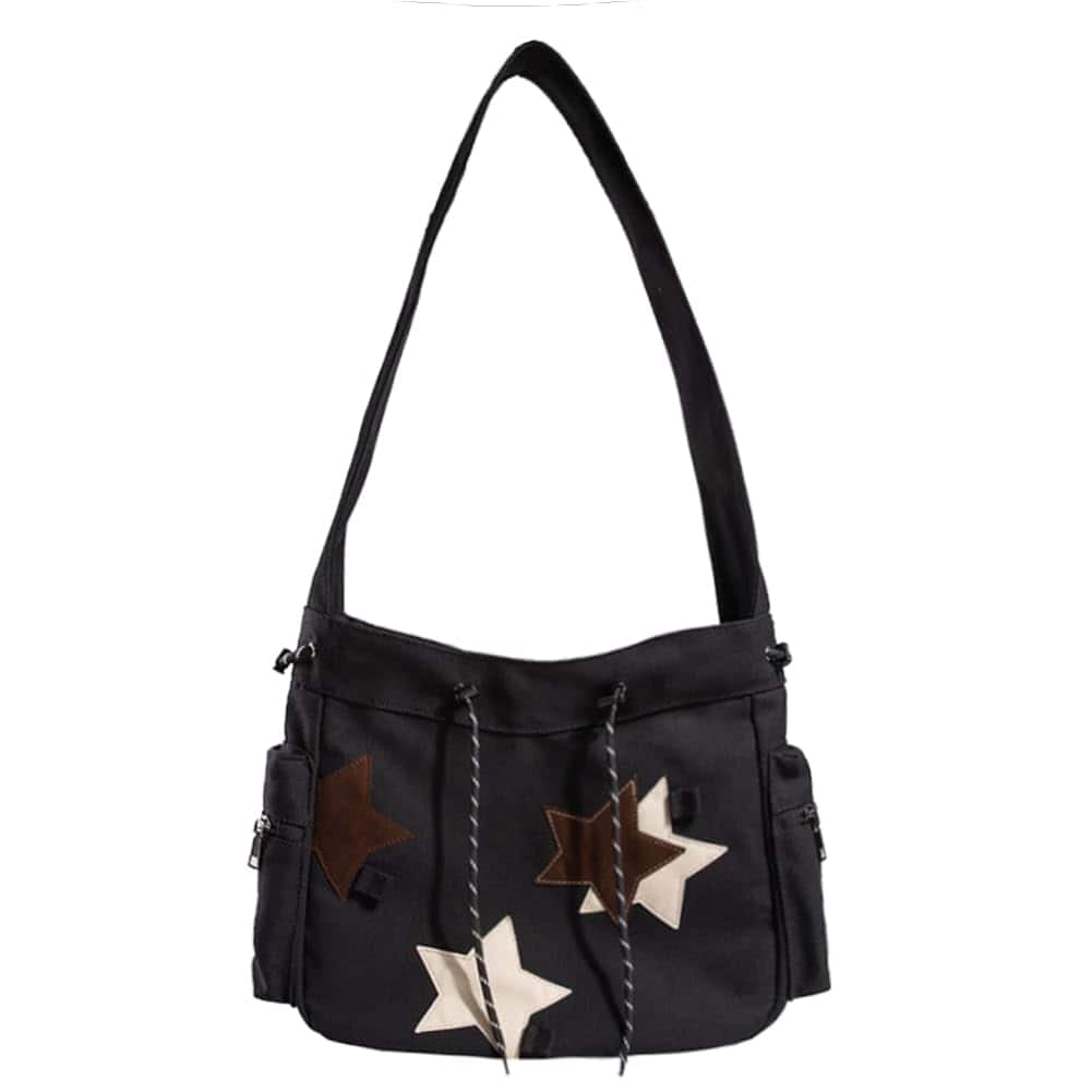 Skar Audio - Cute Messenger Bag Canvas Shoulder Star Crossbody Purse Y2k Tote Aesthetic Hobo Handbag For Women Premium - Black