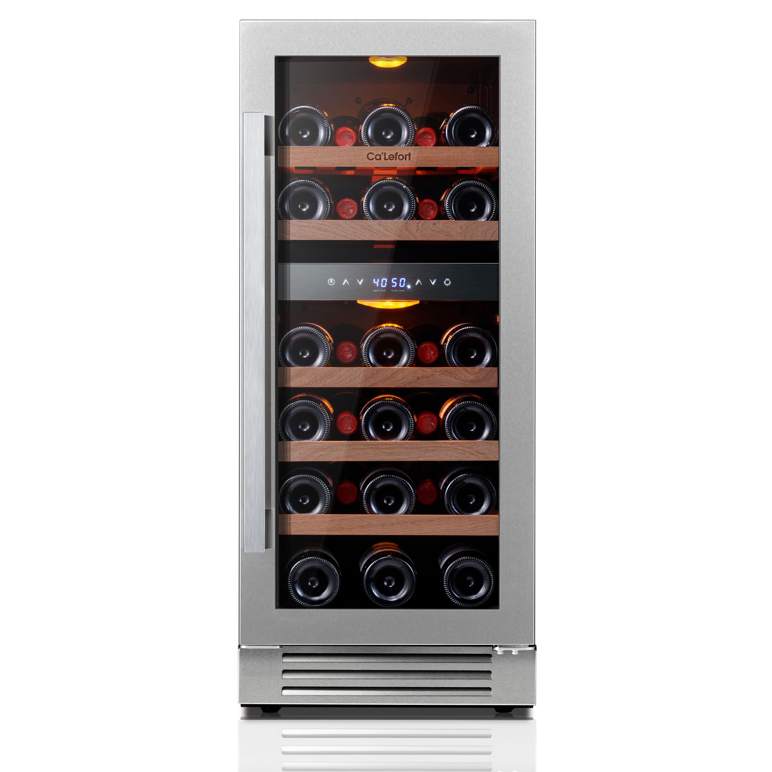 Ca'Lefort - 3.0 Cu.ft 15" Dual Zone 28-Bottles Built-In Wine Cooler Refrigerator Fast Cooling Compressor Fridge 5 Removable Shelves - Stainless Steel