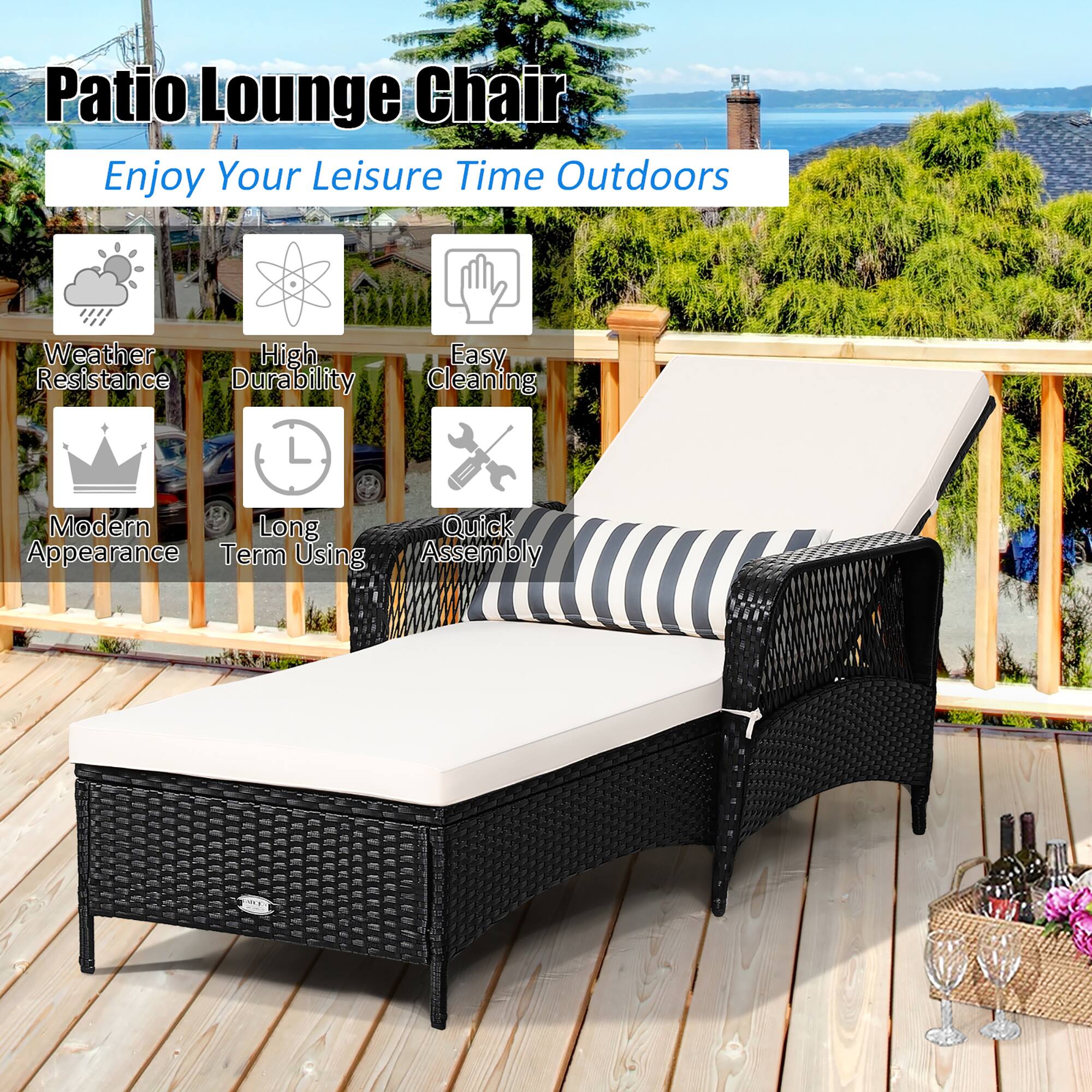 Patio Lounge Chair: Enjoy Your Leisure Time Outdoors. Weather High Resistance, Durability, Easy Cleaning, Modern, Long, Quick Assembly.
