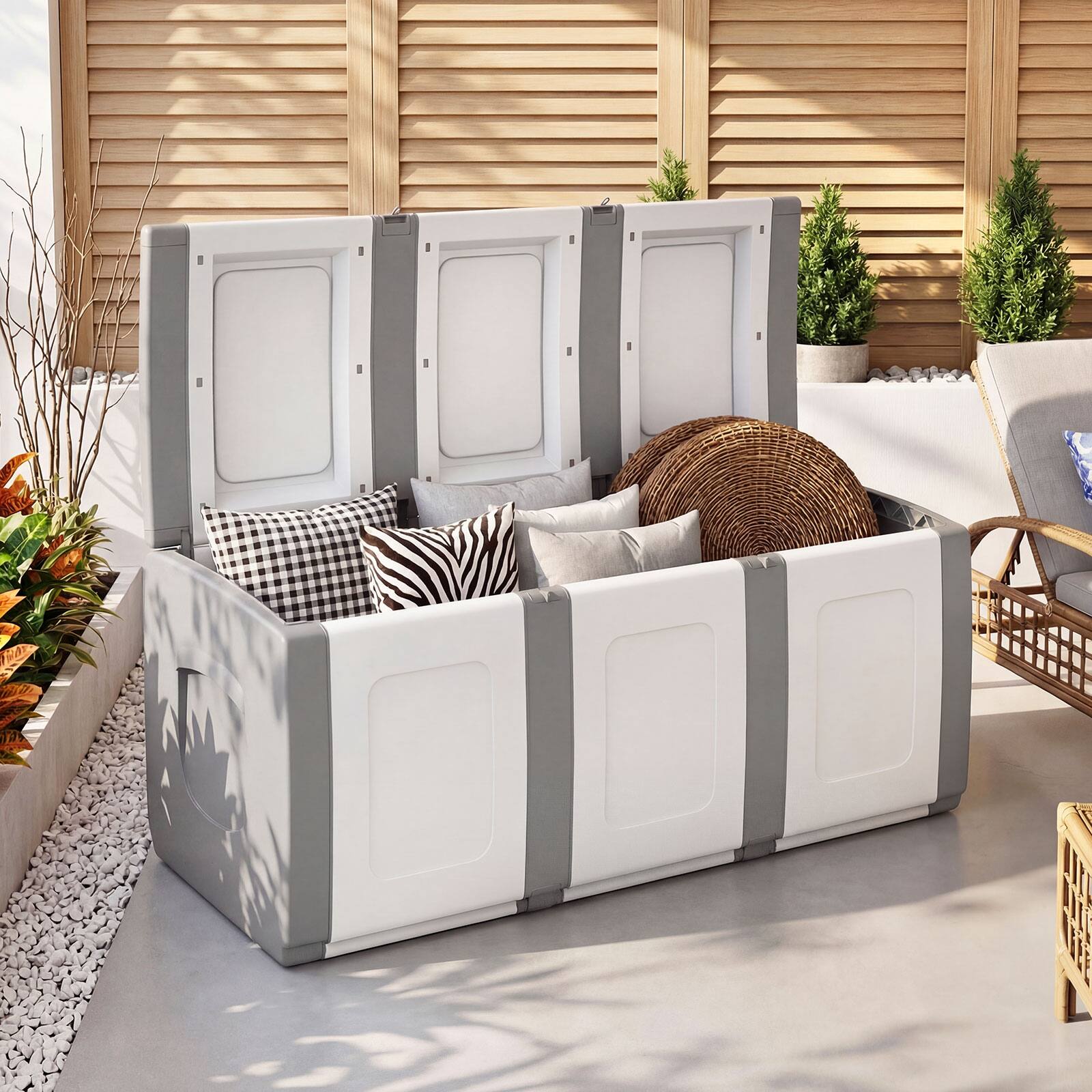 Alt View 1. Gymax - Gymax Deck Box Patio Container w/ Lockable Lid Weatherproof Plastic Storage Bin Gray & White - Gray.