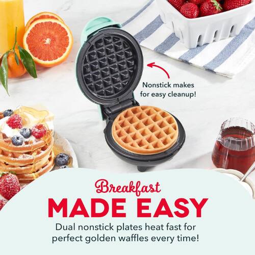 Nonstick makes for easy cleanup!  
Breakfast MADE EASY  
Dual nonstick plates heat fast for perfect golden waffles every time!