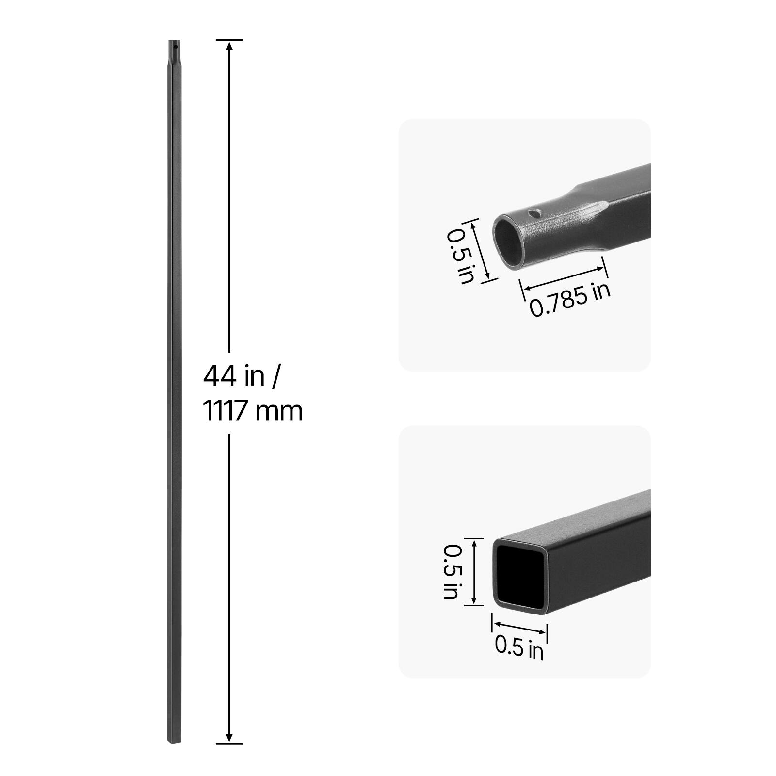 0.5 in, 0.785 in, 44 in / 1117 mm, 0.5 in, 0.5 in