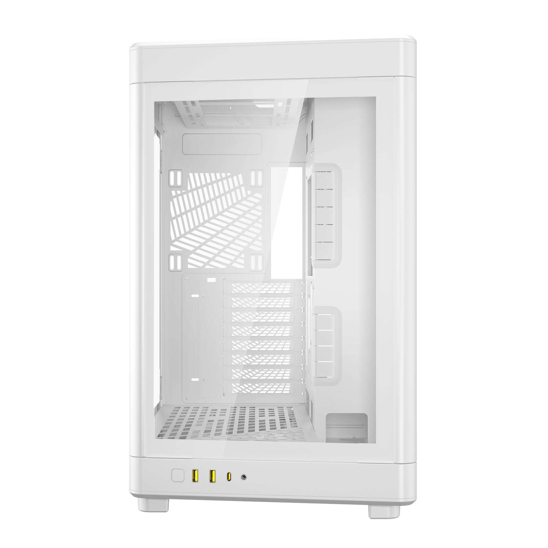 Alt View 1. GAMDIAS - NESO P1 White/White Dual Chamber ATX pc case trapezoidal, horizontal or vertical orientation, Fits GPU 426mm. - White.