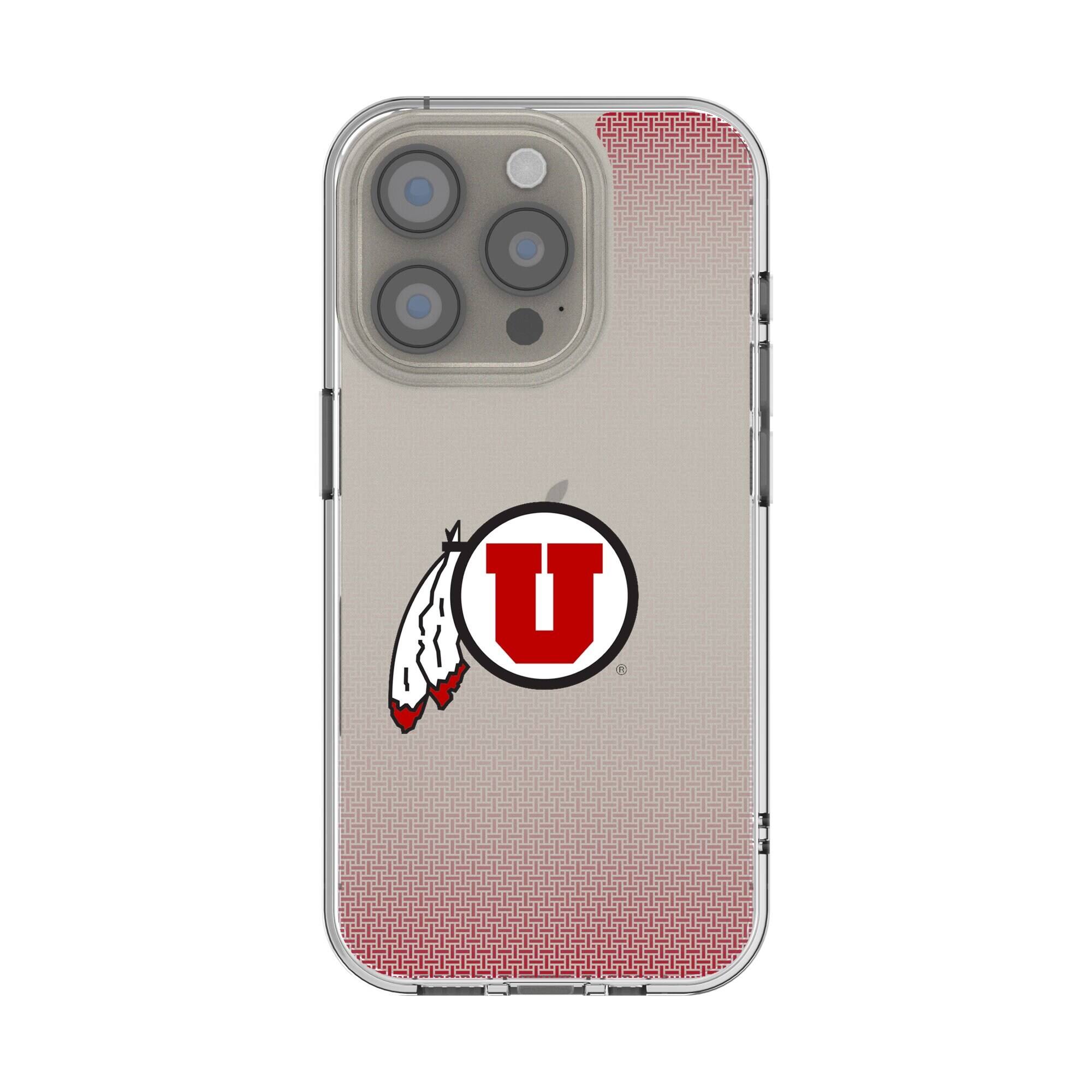 Front. Keyscaper - Utah Utes Linen Logo iPhone Clear Case - 15 - Multicolor.