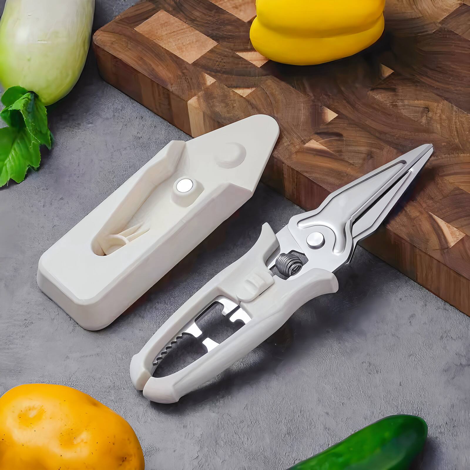 Angle. Giantpower - Kitchen Poultry Scissors Stainless Steel with Magnetic Holder - White.