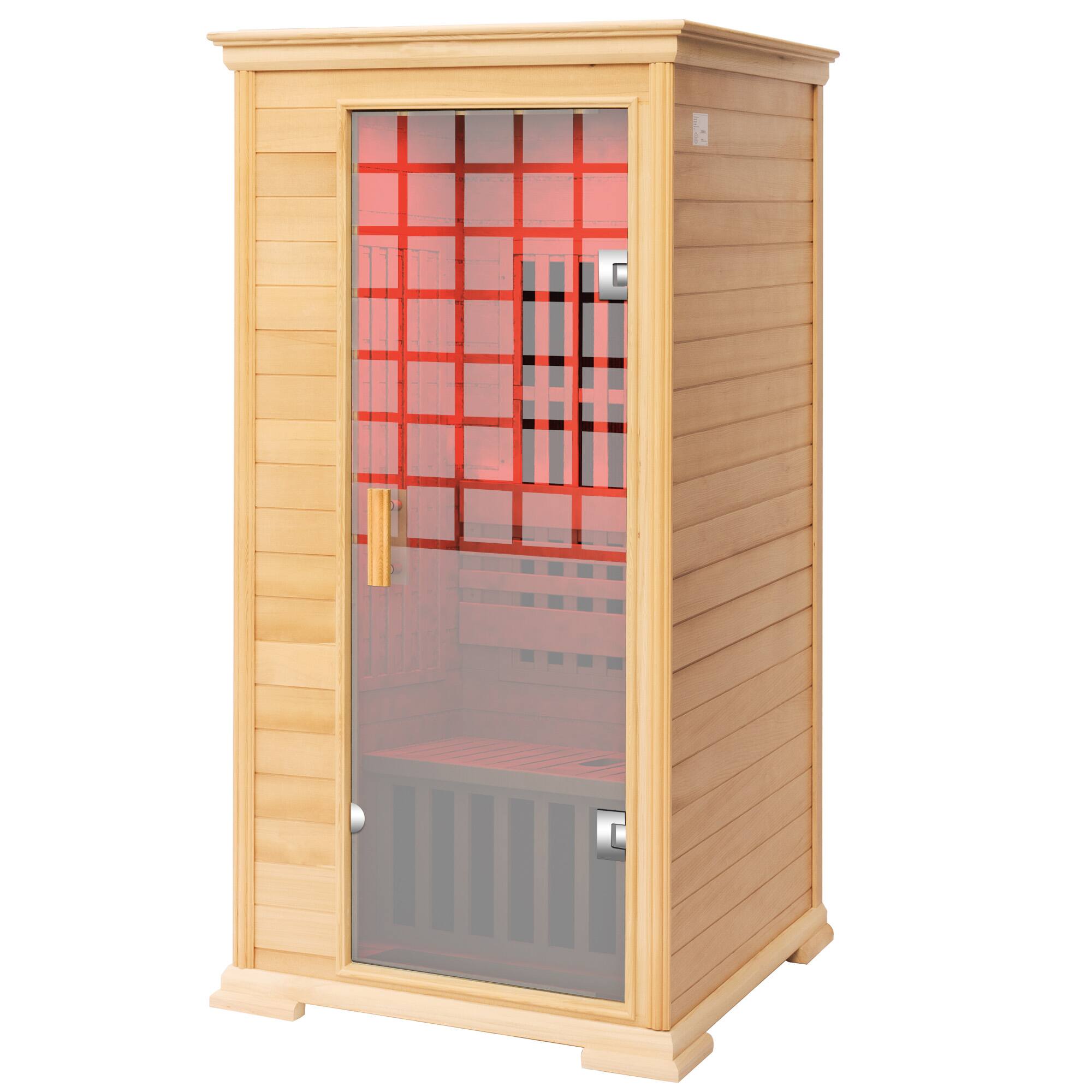 Front. APRILSOUL - Indoor Sauna Room 1 Person 1600W Hemlock Wood Glass Door Red LED Bluetooth - white.