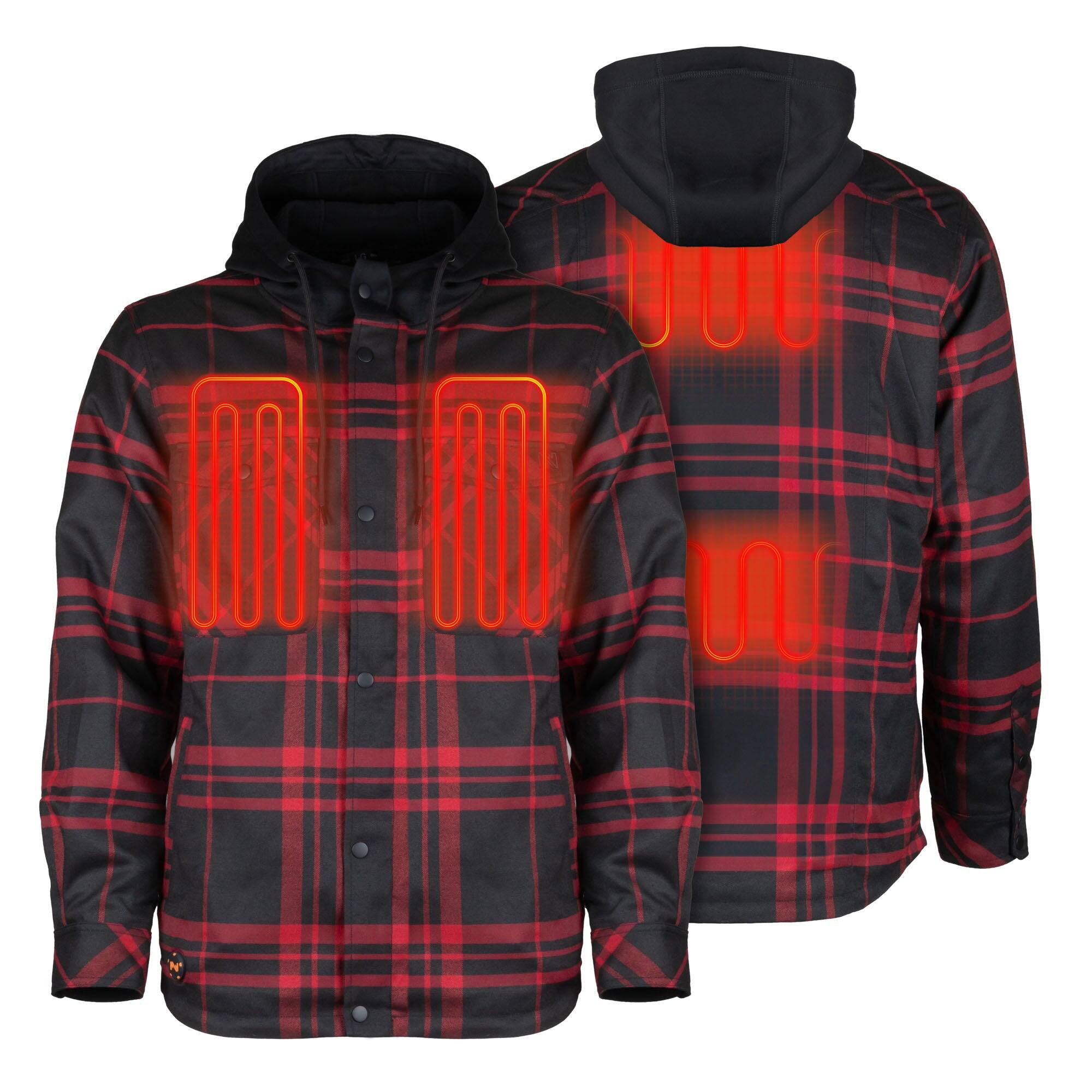 Alt View 1. Mobile Warming - Men's Flannel Heated Hoodie Jacket - Black/Red.