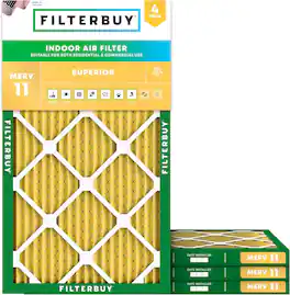 Filterbuy - 15x30.75x1 MERV 11 Pet & Allergy Defense, Electrostatic Pleated HVAC AC Furnace Air Filters Replacement (4-Pack) - Gold