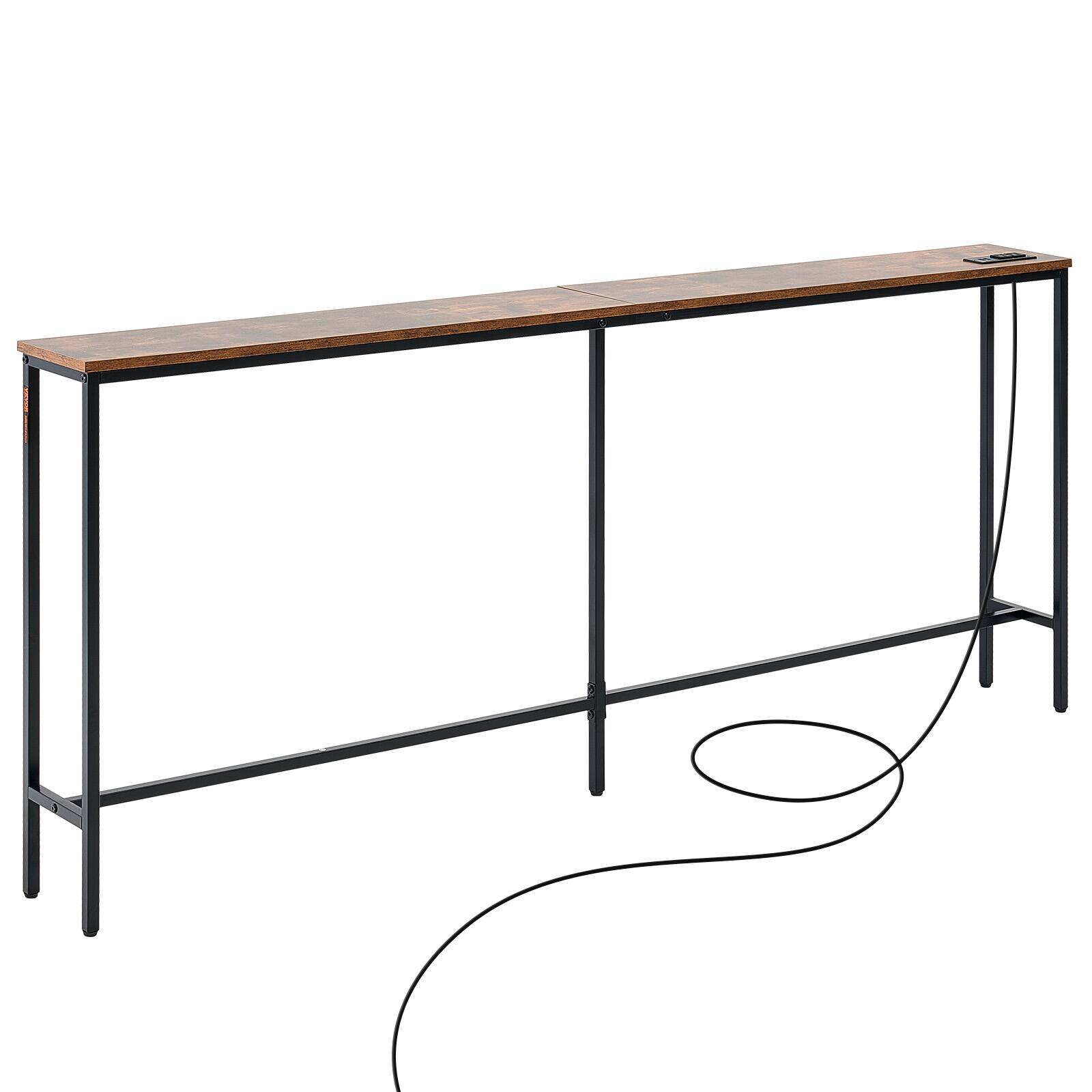 Alt View 5. VEVOR - Narrow Console Table, 70.9" Behind Couch Table with Power Outlets, 1-Tier Long Entryway Table, Narrow Sofa Table - Brown.