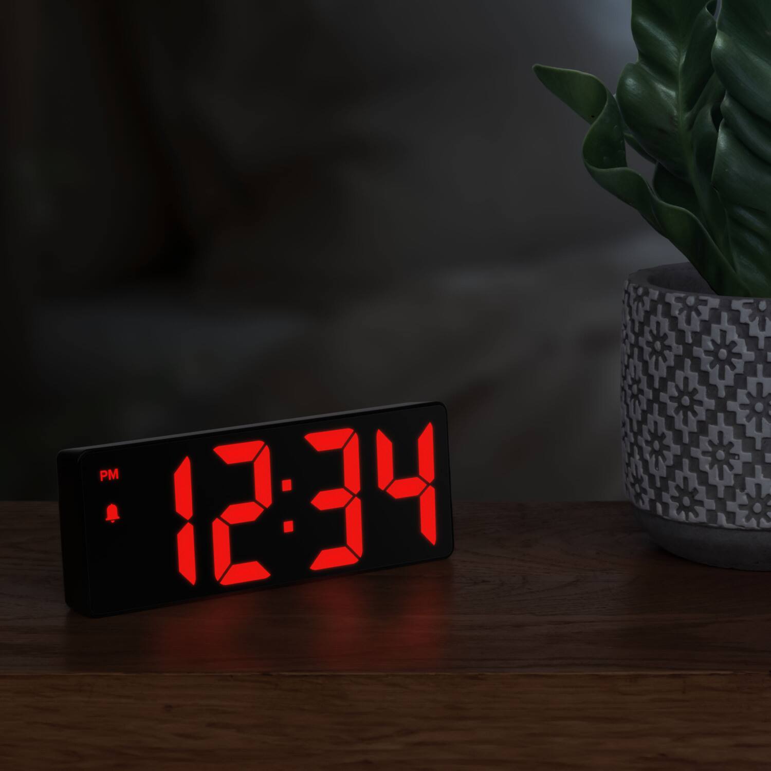 Alt View 2. La Crosse Technology - 2 Inch Red LED Corded Electric Digital Alarm Clock with Indoor Temperature - Black/Red.