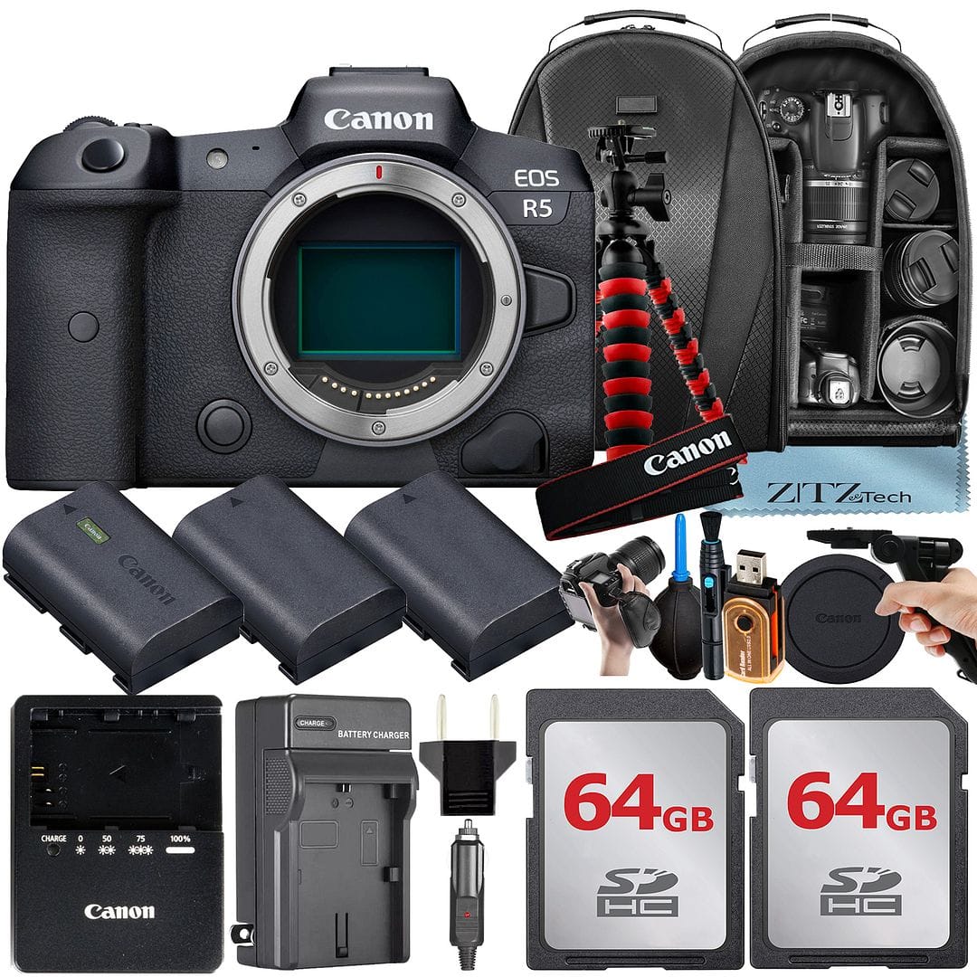 Canon EOS R5 Mirrorless Camera with 2x 64GB Card + Tripod +