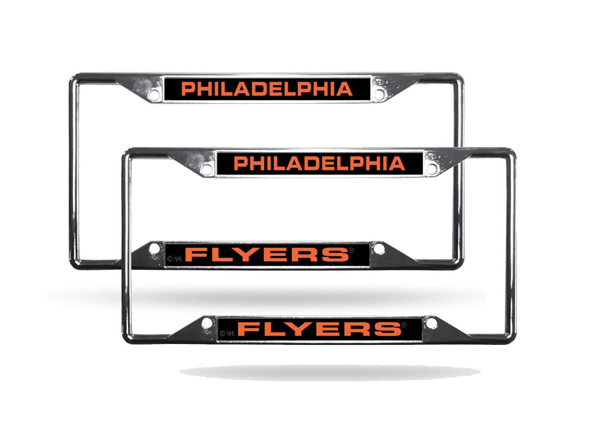 Philadelphia Flyers NHL (Set of 2) All Corner EZ View Chrome Metal Laser Cut License Plate Frames