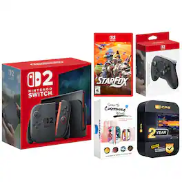 Switch 2 Console with Star Fox Game, Pro Controller, MightySkins and 2 Year Extended Warranty Bundle