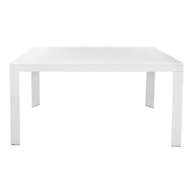 Back. LeisureMod - Mace Weave Design 55Inch Outdoor Dining Table, Weather-Resistant Patio Accent Table, Modern Backyard Furniture - White.