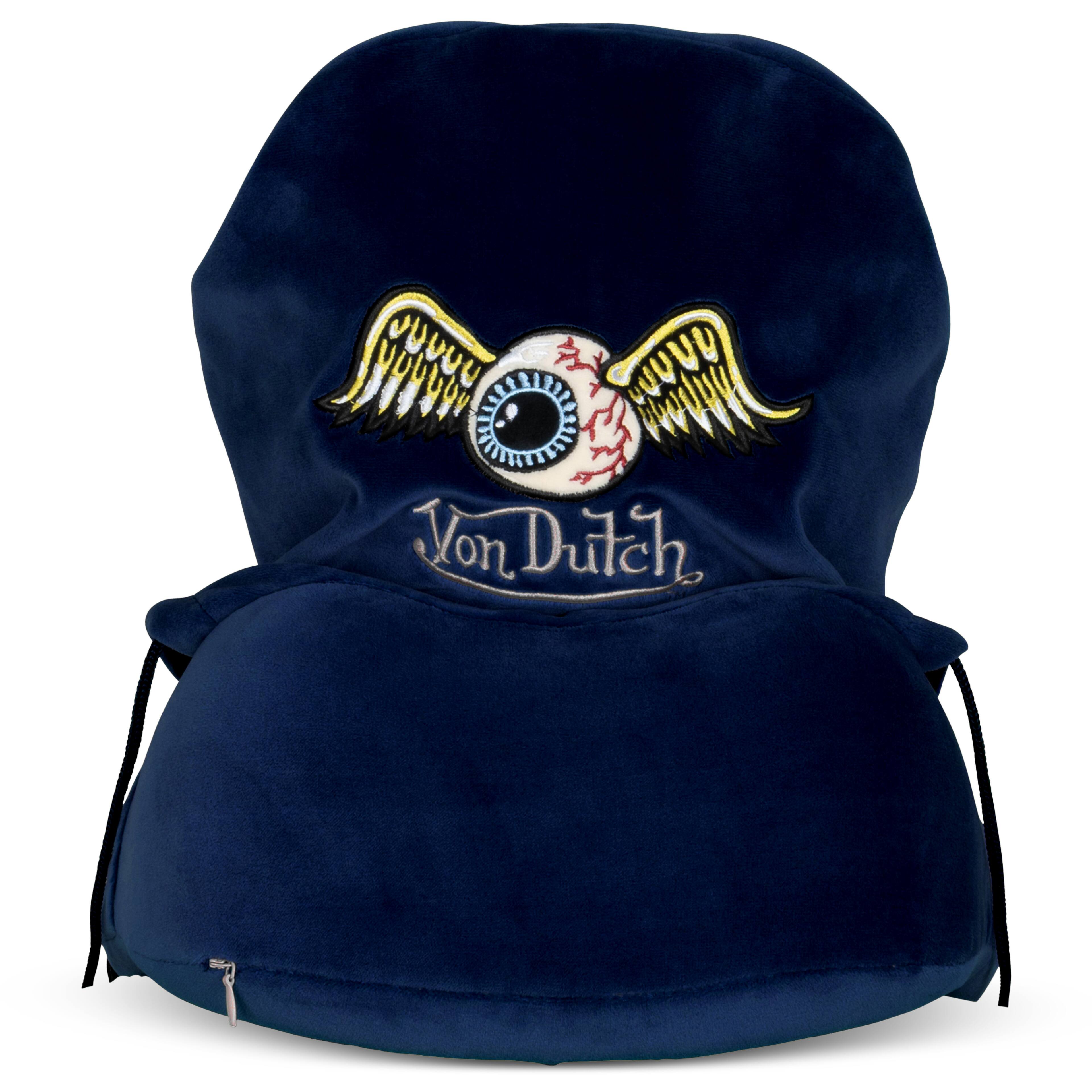 Left. Von Dutch - Von Dutch Navy Eyeconic Hooded Ergonomic Memory Foam Travel Neck Pillow - Navy.