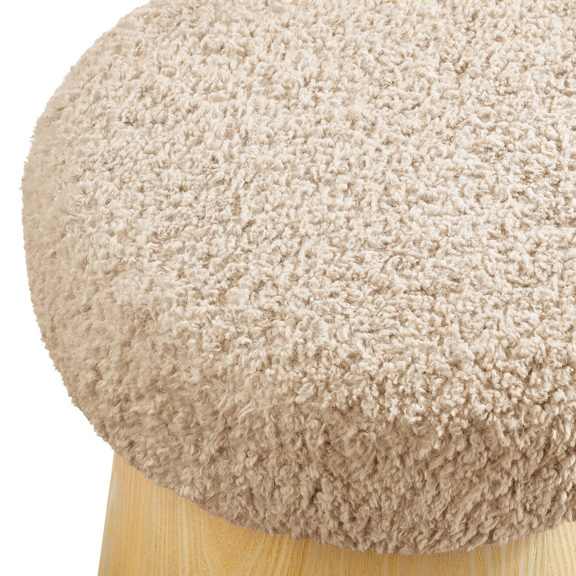 Alt View 3. Modway - Ketra Round Faux Shearling Ottoman Footstool by Modway - Oatmeal Oak.