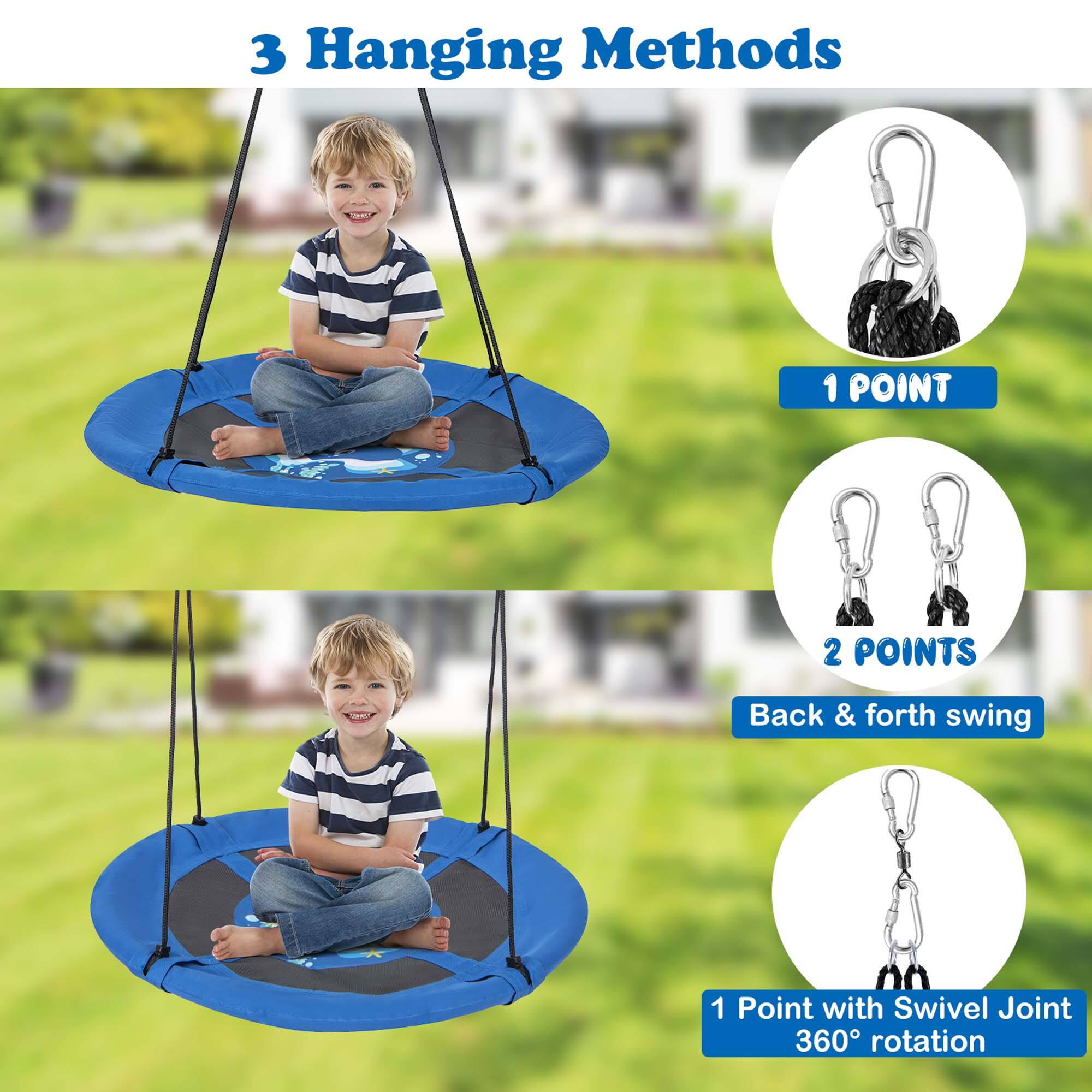 3 Hanging Methods

1 POINT

2 POINTS
Back & forth swing

1 Point with Swivel Joint
360° rotation