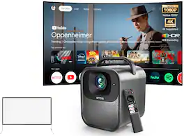 ETOE - Seal Pro 1080P Google TV Projector w/ Netflix Certified & 50'' Projection Screen, 20W Dolby Audio, Auto Focus & Keystone - Black