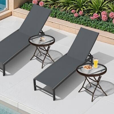 Alt View 4. Crestlive Products - Crestlive Products 2pc 18in Foldable Glass Top Outdoor Steel Frame Side Round Outdoor End Table - Brown.