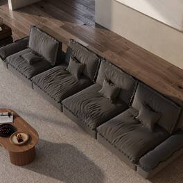 POVISON - 182.67" Modern Deep Sofa with Adjustable Backrest - Gray Suede Fabric
