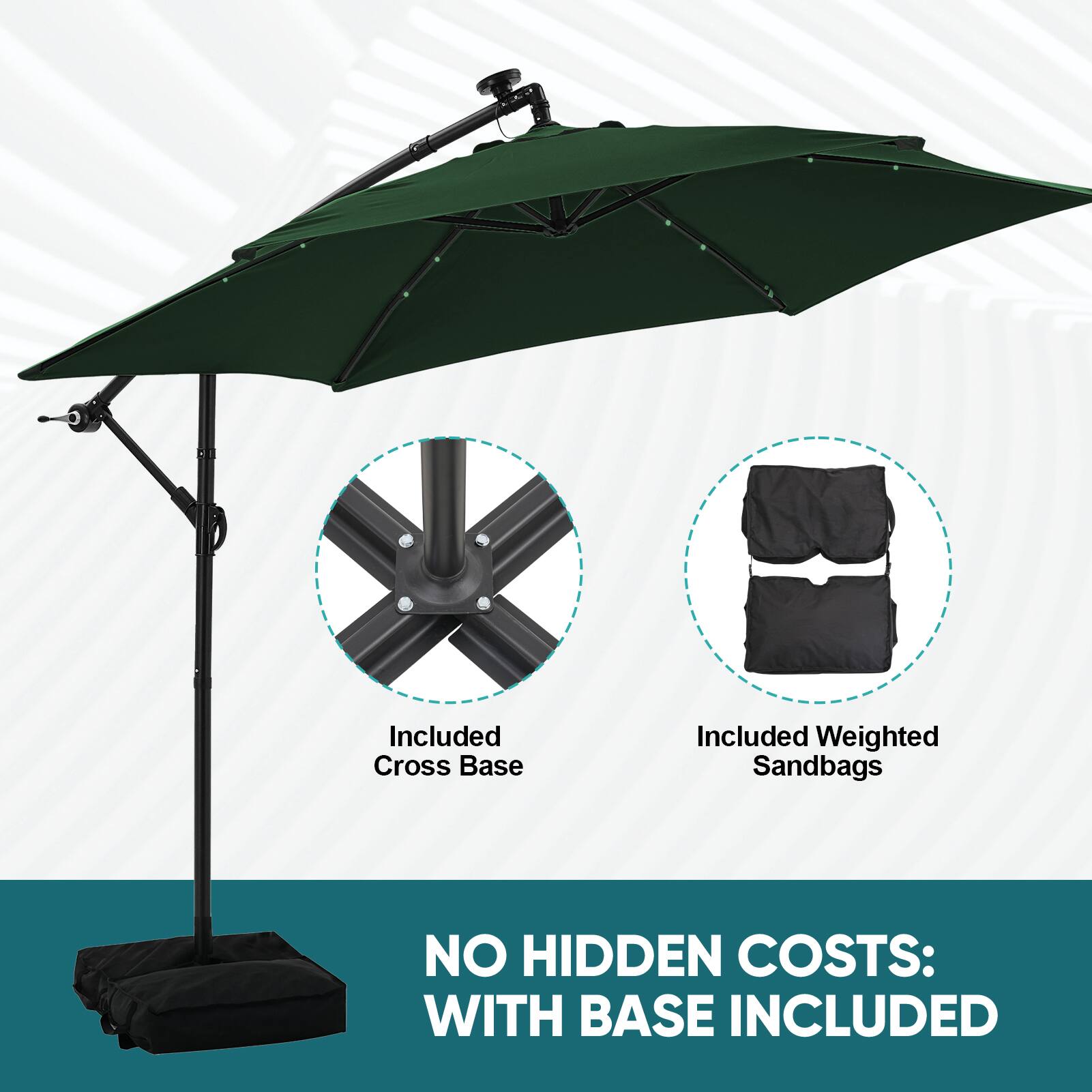 Included Cross Base  
Included Weighted Sandbags  
NO HIDDEN COSTS: WITH BASE INCLUDED