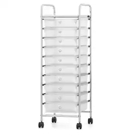 Costway - Rolling Storage Cart with Chrome Plated Metal Frame & Lockable Universal Wheels - Clear