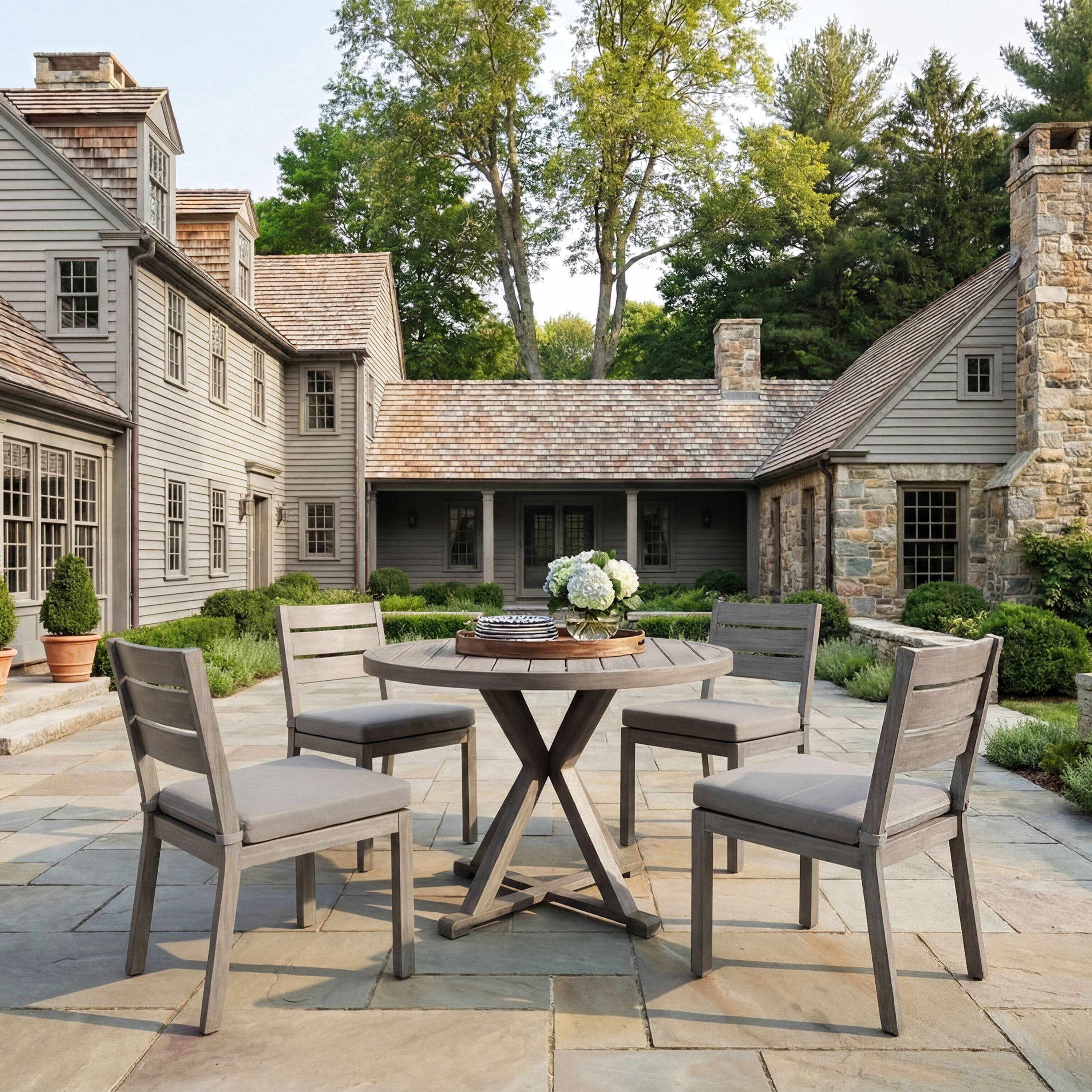 Alt View 1. Martha Stewart - All-Weather Patio Set with 36" Round Trestle Base Table and 4 Stack Chairs - Gray.