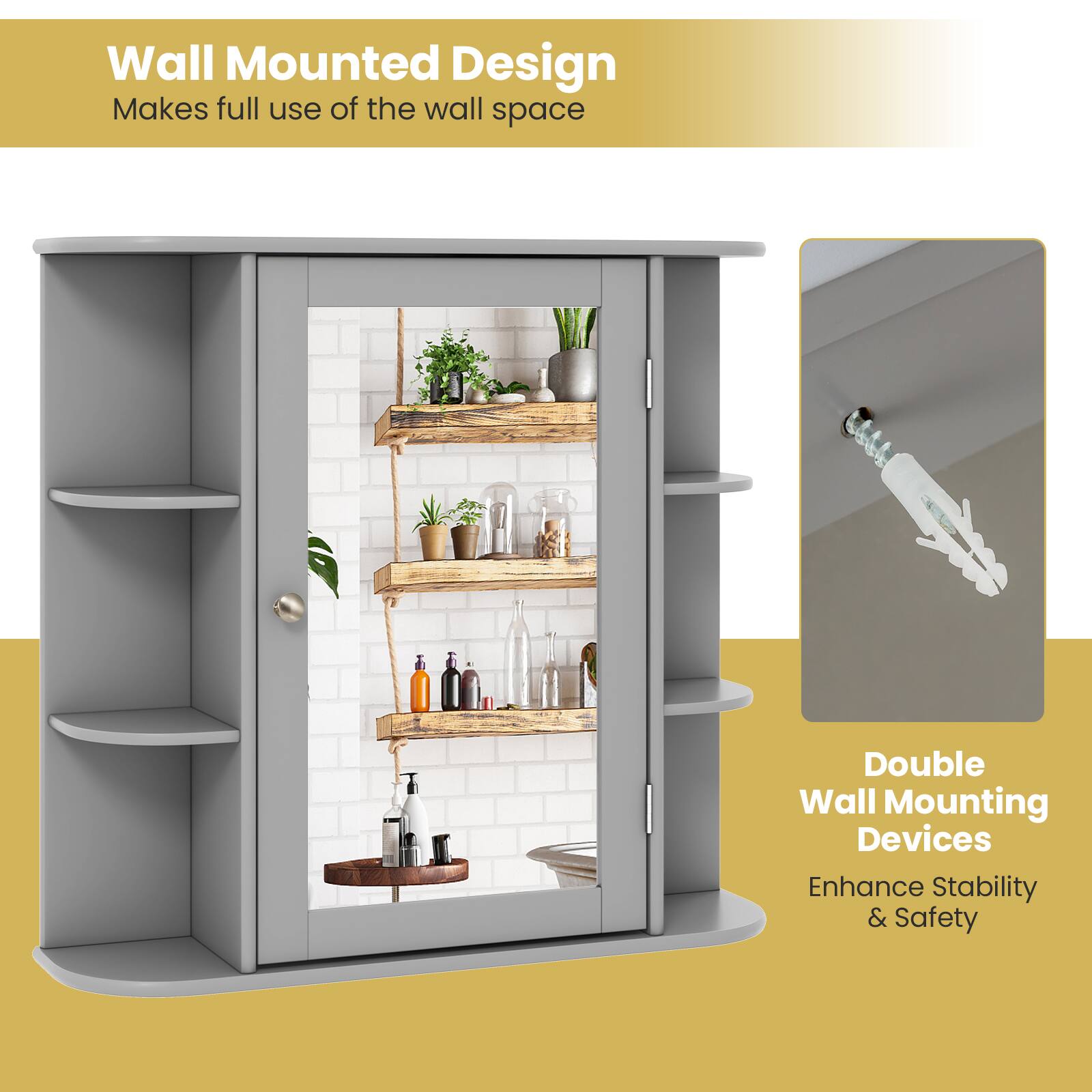 Wall Mounted Design  
Makes full use of the wall space

Double Wall Mounting Devices  
Enhance Stability & Safety