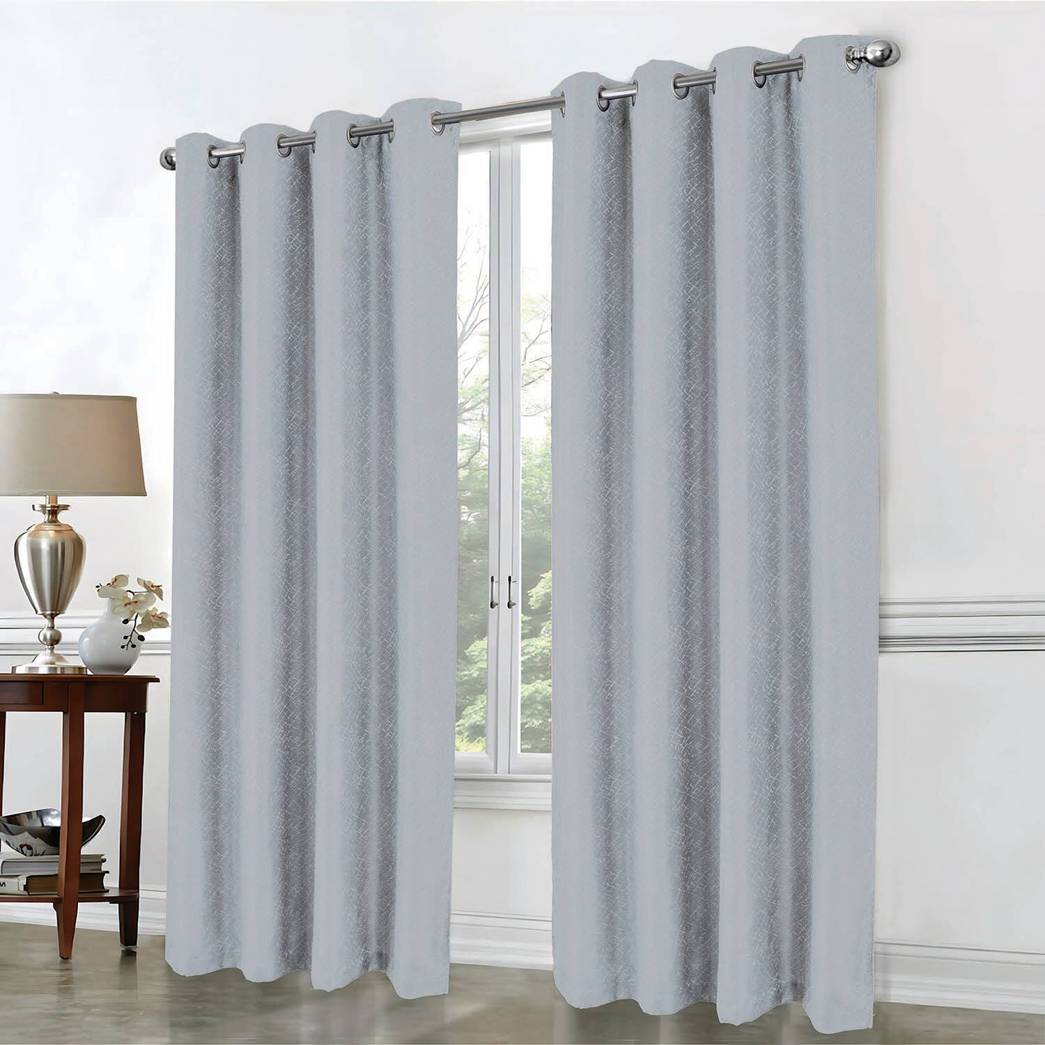 Angle. RT Designers Collection - RT Designer Collection Cassi Shimmer Jacquard Grommet Curtain Panel 54" x 90" Grey - Grey.