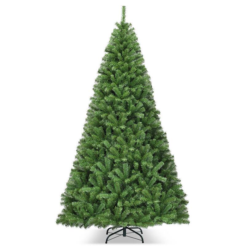 Front. WELLFOR - 9ft Unlit Hinged Premium Green PVC Artificial Christmas Tree with 2132 Lush Branch Tips，Indoor Holiday Decoration - Green.