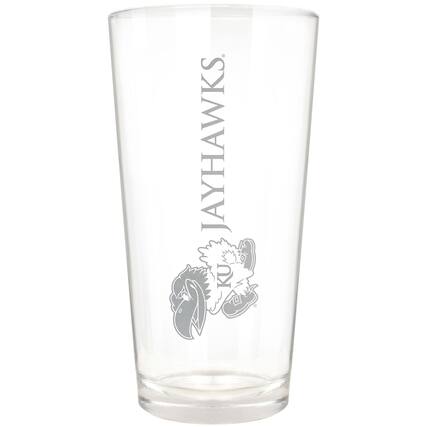 Front. Great American Products - Kansas Jayhawks Etched 16oz. Vertical Rally Cry Pint Glass - Multicolor.