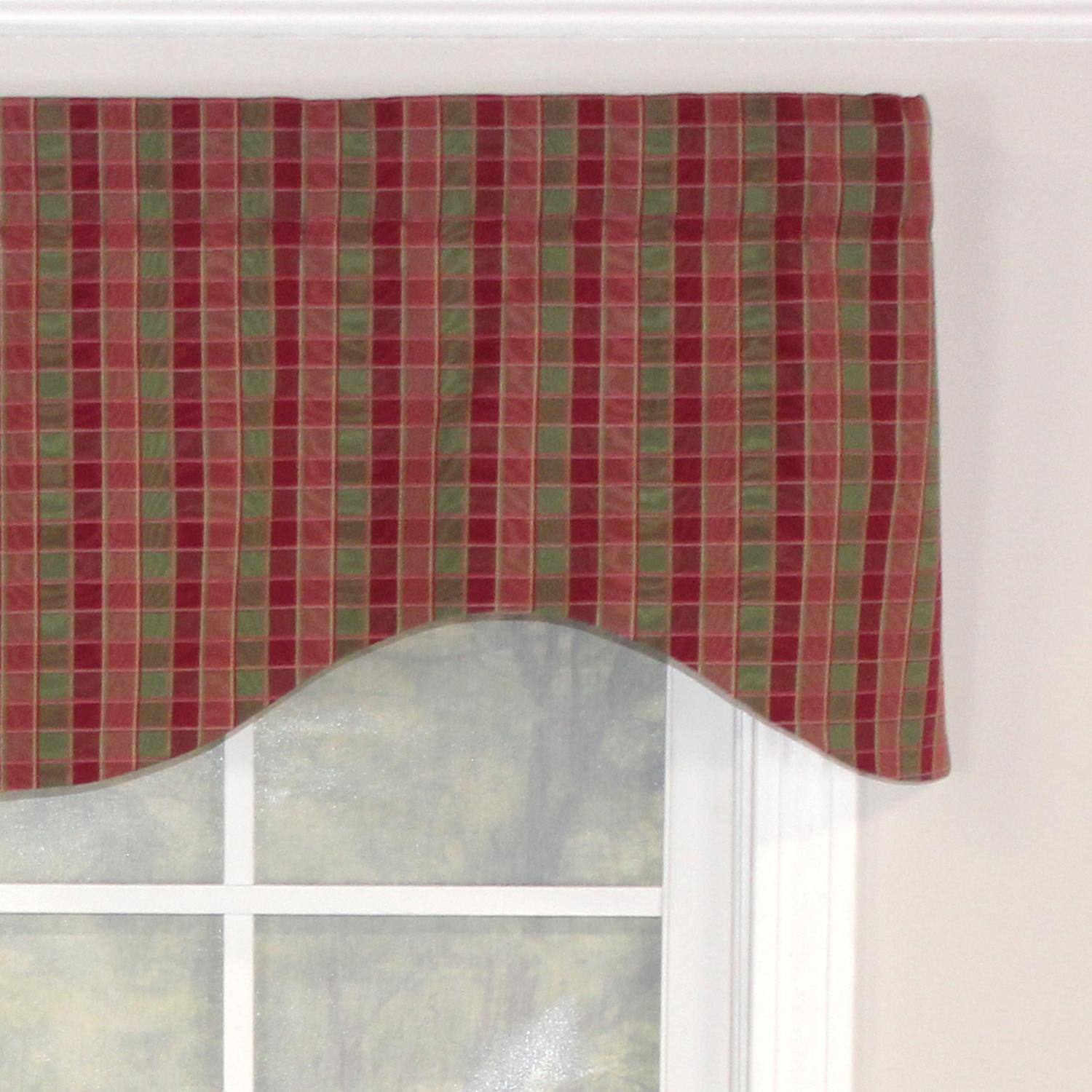 Left. RLF Home - RLF Home Gabriel Check Cornice 100% Cotton with Fully Lined 3" Rod Pocket Valnance for Windows 50" x 17" Grape - Grape.