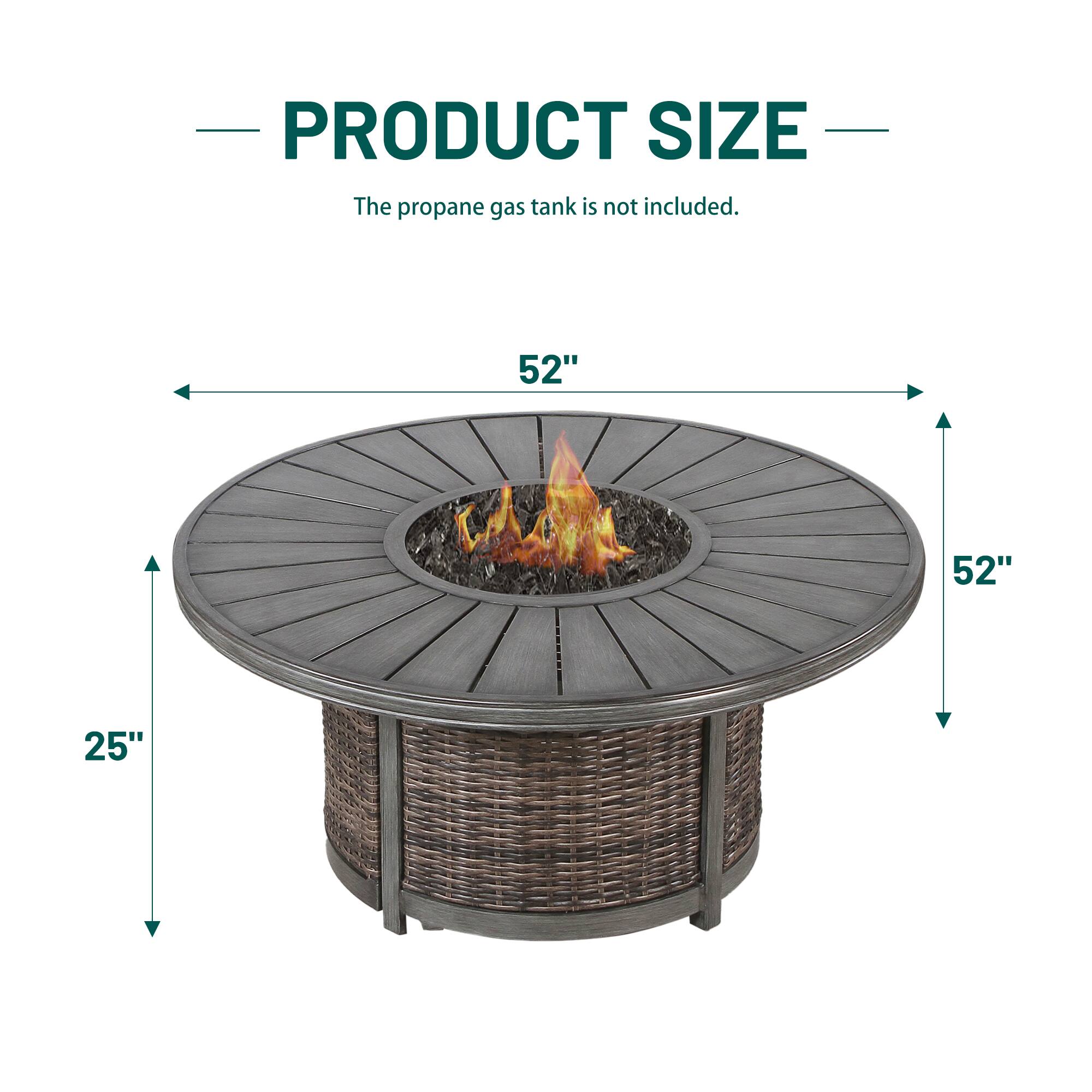 PRODUCT SIZE  
The propane gas tank is not included.  

52"  
52"  
25"