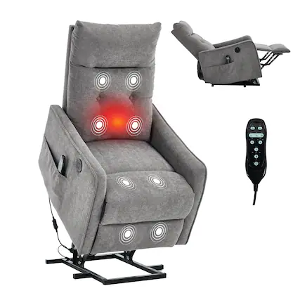 Front. Akoasm - Chenille Single Motor Power Lift Recliner Chair Massage Chair with Heat for Elderly, One USB for Charging-Light Grey - Light Grey.