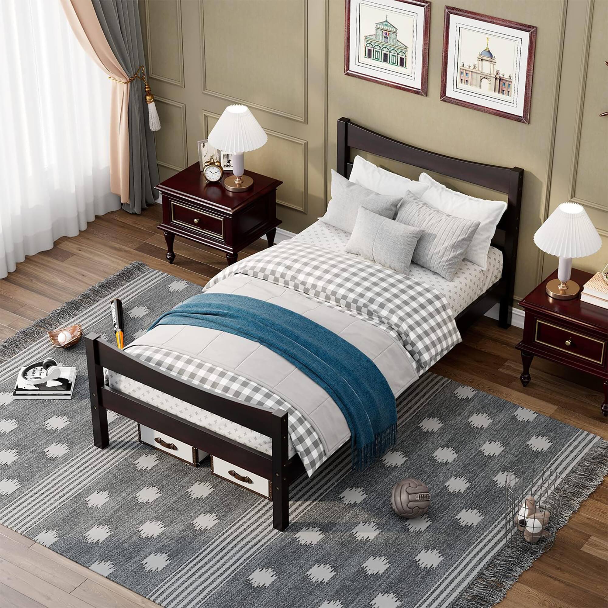 Alt View 9. Gymax - Gymax Twin Size Platform Bed Frame Foundation w/Headboard &Wood Slat Support Espresso - Espresso.