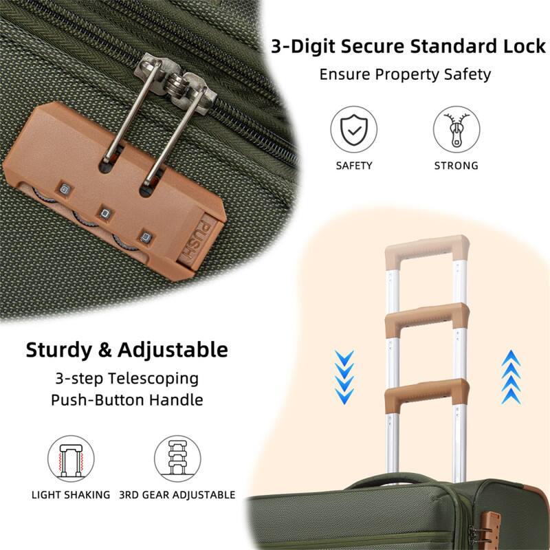 3-Digit Secure Standard Lock  
Ensure Property Safety  

SAFETY  
STRONG  

Sturdy & Adjustable  
3-step Telescoping Push-Button Handle  

LIGHT SHAKING  
3RD GEAR ADJUSTABLE