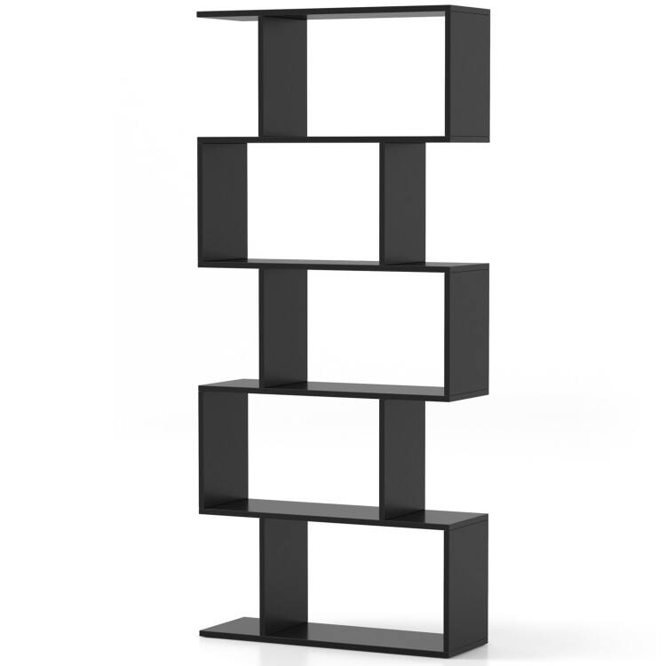 Front. SlickBlue - Tall 5-Tier Bookcase with Anti-Tip Device for Home Office or Living Room - Black.