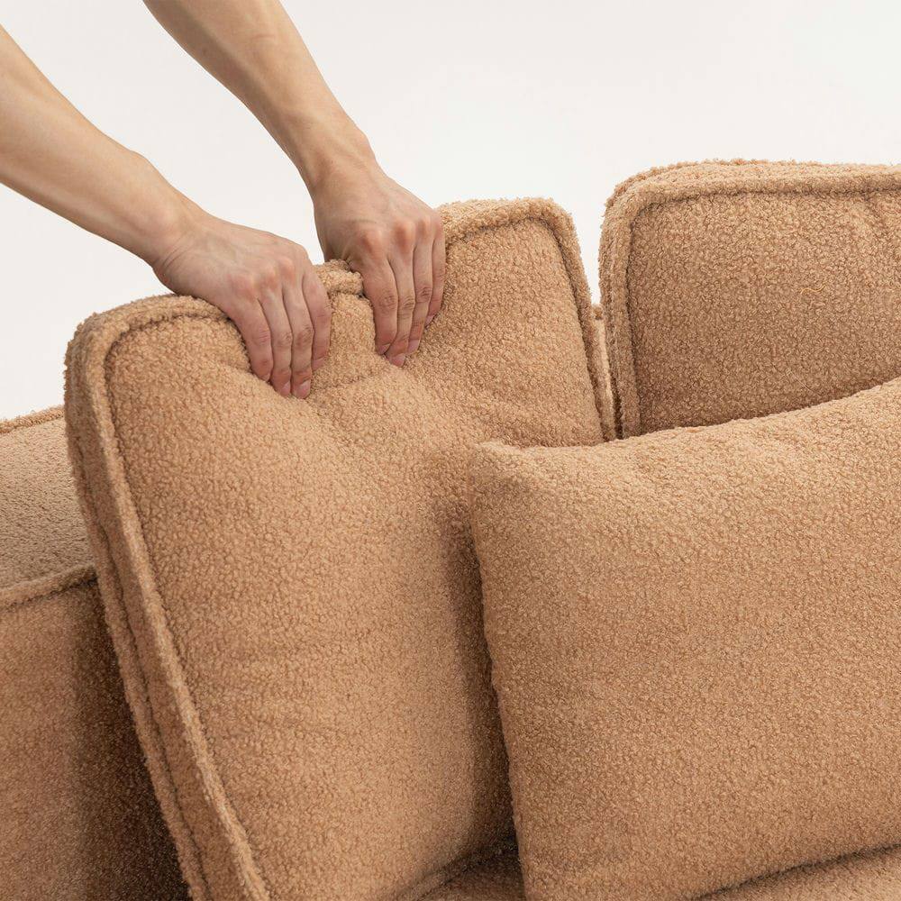 Left. Kadyn - Brown Teddy Fleece Single Sofa Chair - Compressed Modular Wide Seat with 3 Back Cushions, All-Foam Support - Brown.