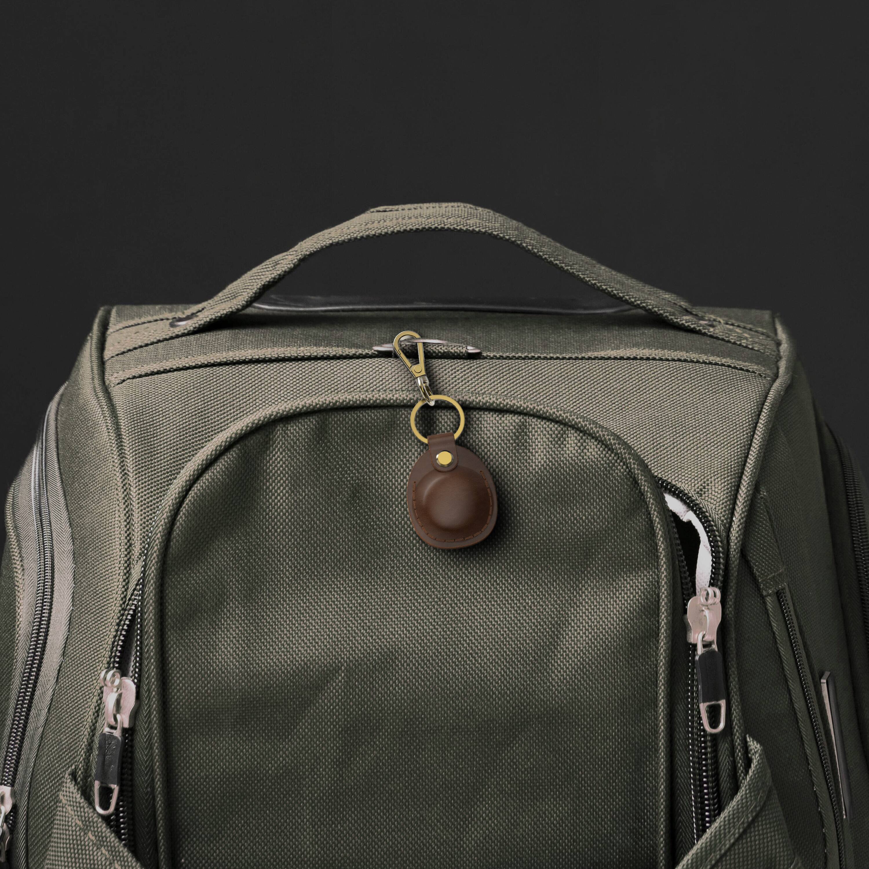 Angle. Vena - For Apple AirTag Holder, AirTag Keychain Genuine Leather, AirTag Case Cover For Pet Dog Cat Collar Luggage, Brown - Brown.