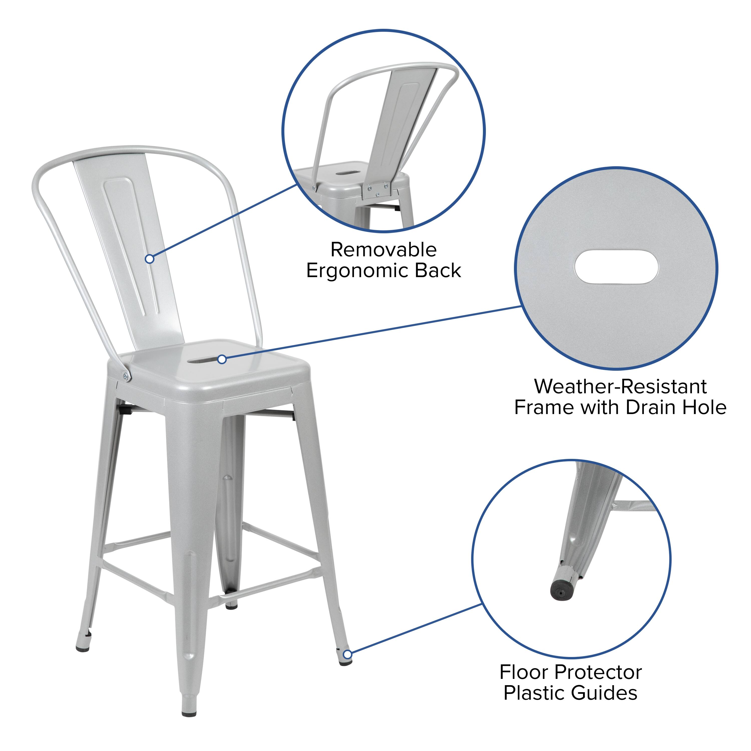 Removable Ergonomic Back  
Weather-Resistant Frame with Drain Hole  
Floor Protector Plastic Guides