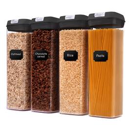 Cheer Collection - 1.9-Liter Airtight Pantry Food Storage Containers with Labels, 4-Pack, Black - No Color Family