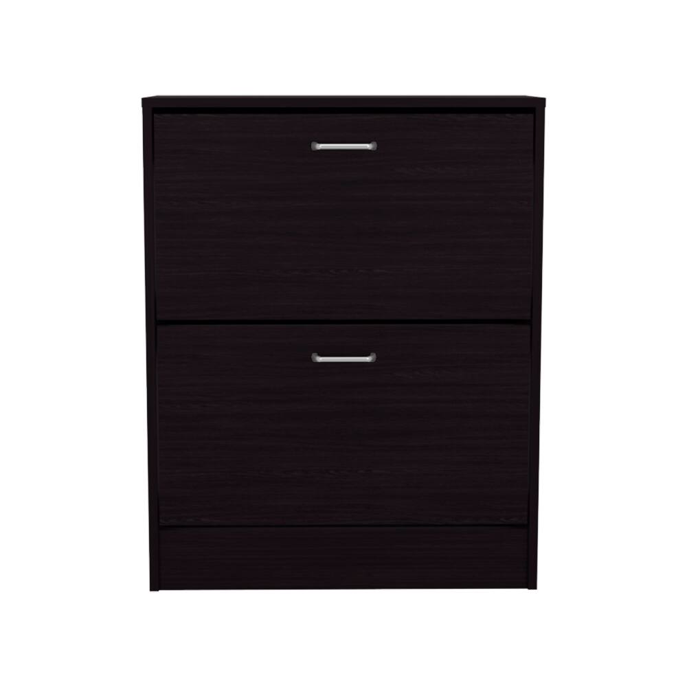 Angle. Loheer - Loheer Two Door Shoe Cabinet with Adjustable Shelves, Modern Black Finish, Holds Twelve Pairs - Black.