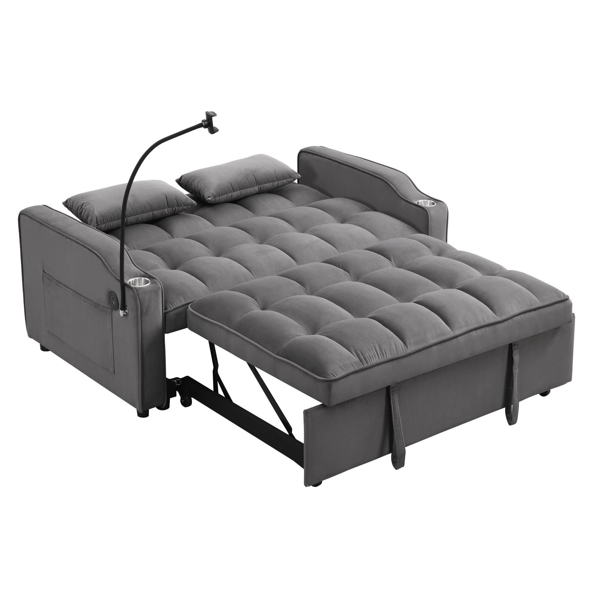 Alt View 6. GOODSILO - Convertible Velvet Sofa Bed with Adjustable Backrest, USB Ports, and Storage Pockets for Compact Living Spaces - Dark Grey.