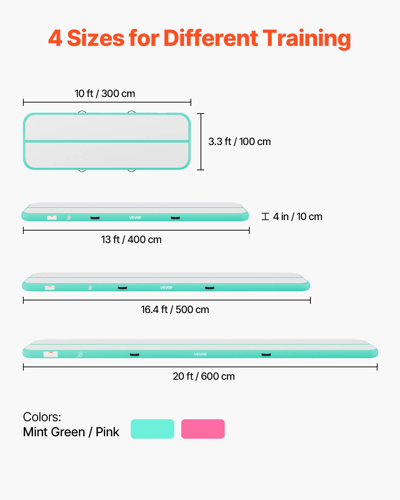 4 Sizes for Different Training

10 ft / 300 cm
3.3 ft / 100 cm
I 4 in / 10 cm

13 ft / 400 cm
16.4 ft / 500 cm
20 ft / 600 cm

Colors: Mint Green / Pink