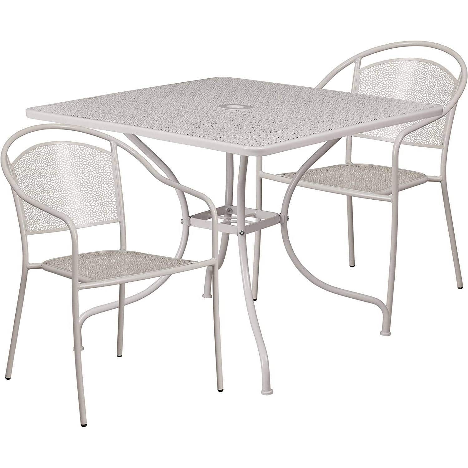 Hivvago - 3-Piece Grey Steel Metal Outdoor Patio Furniture Set with 2 Chairs and 1 Table - Gray
