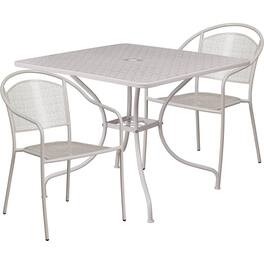 Hivvago - 3-Piece Grey Steel Metal Outdoor Patio Furniture Set with 2 Chairs and 1 Table - Gray