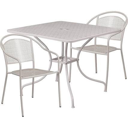 Front. Hivvago - 3-Piece Grey Steel Metal Outdoor Patio Furniture Set with 2 Chairs and 1 Table - Grey.